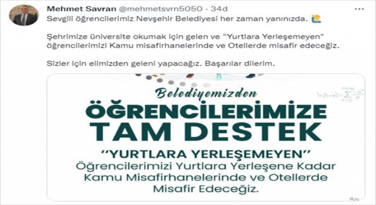 Nevşehir Belediyesinden barınma sorunu yaşayan öğrencilere destek