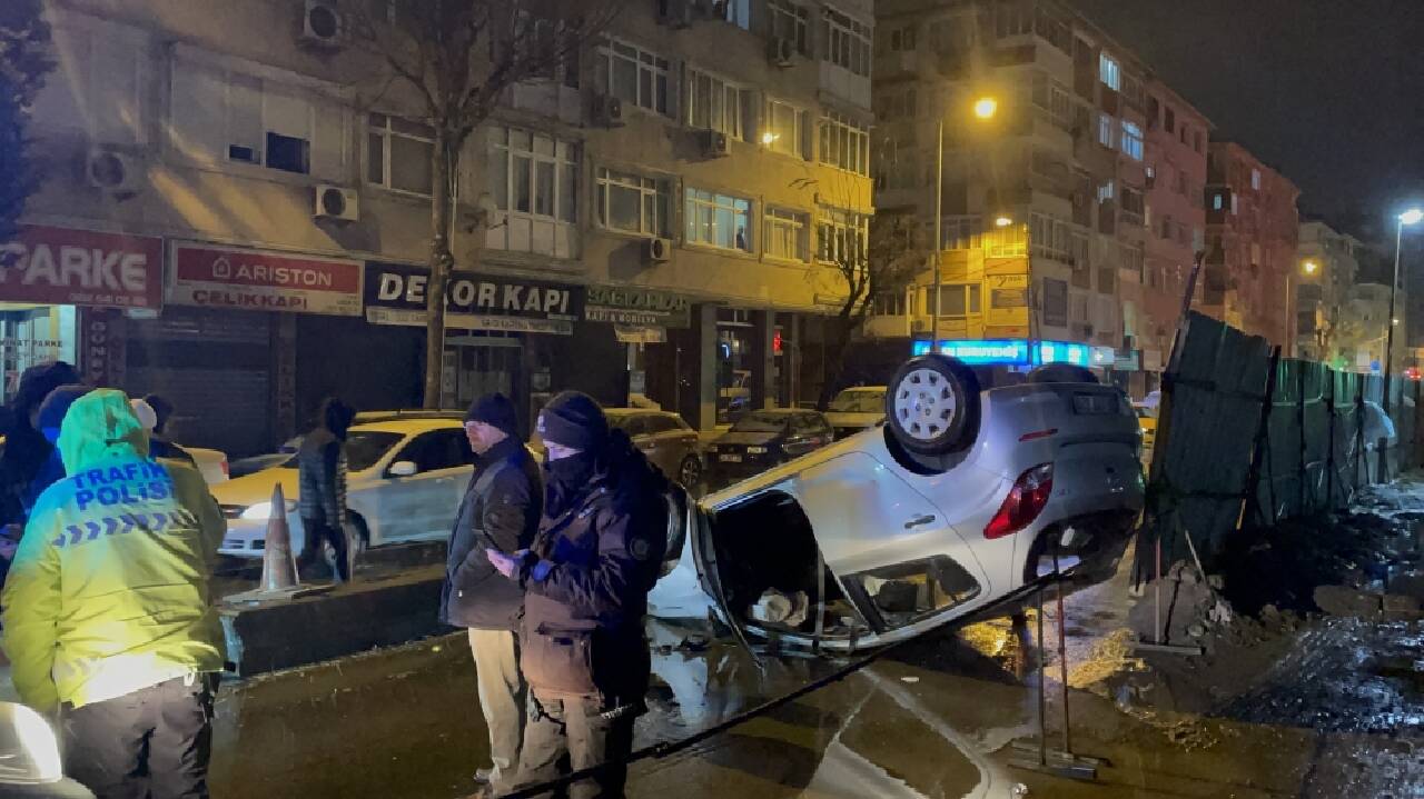 Bahçelievler'de takla atan otomobilin sürücüsü yaralandı