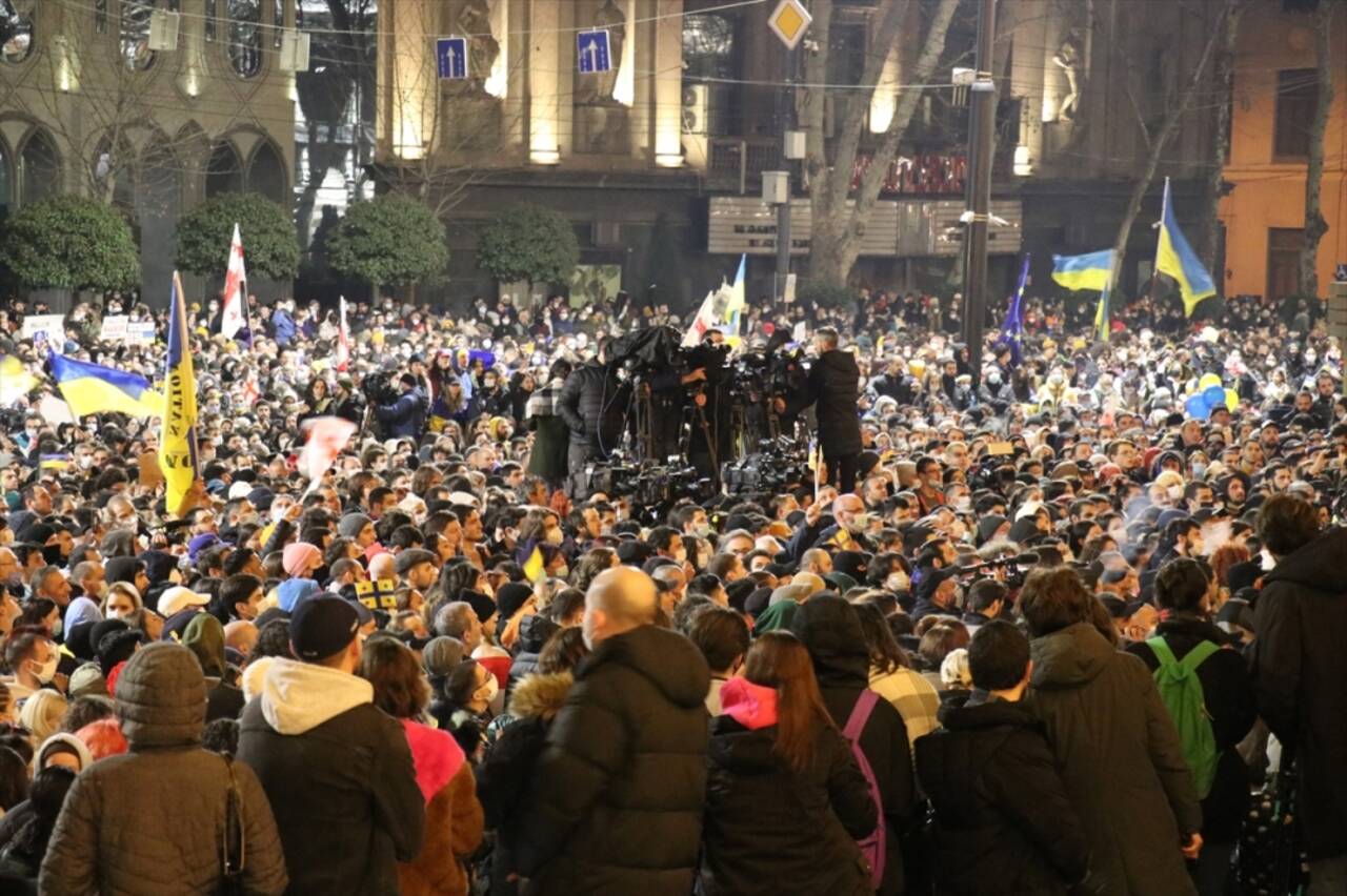 Gürcistan'daki Ukrayna'ya destek gösterisinde hükümete istifa çağrısı