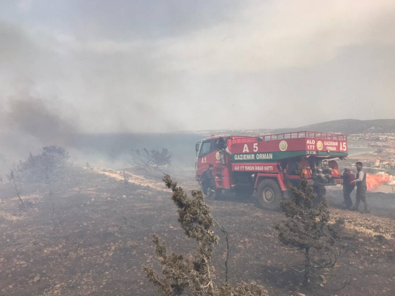 İzmir'in Çeşme ilçesinde otluk alanda yangın çıktı