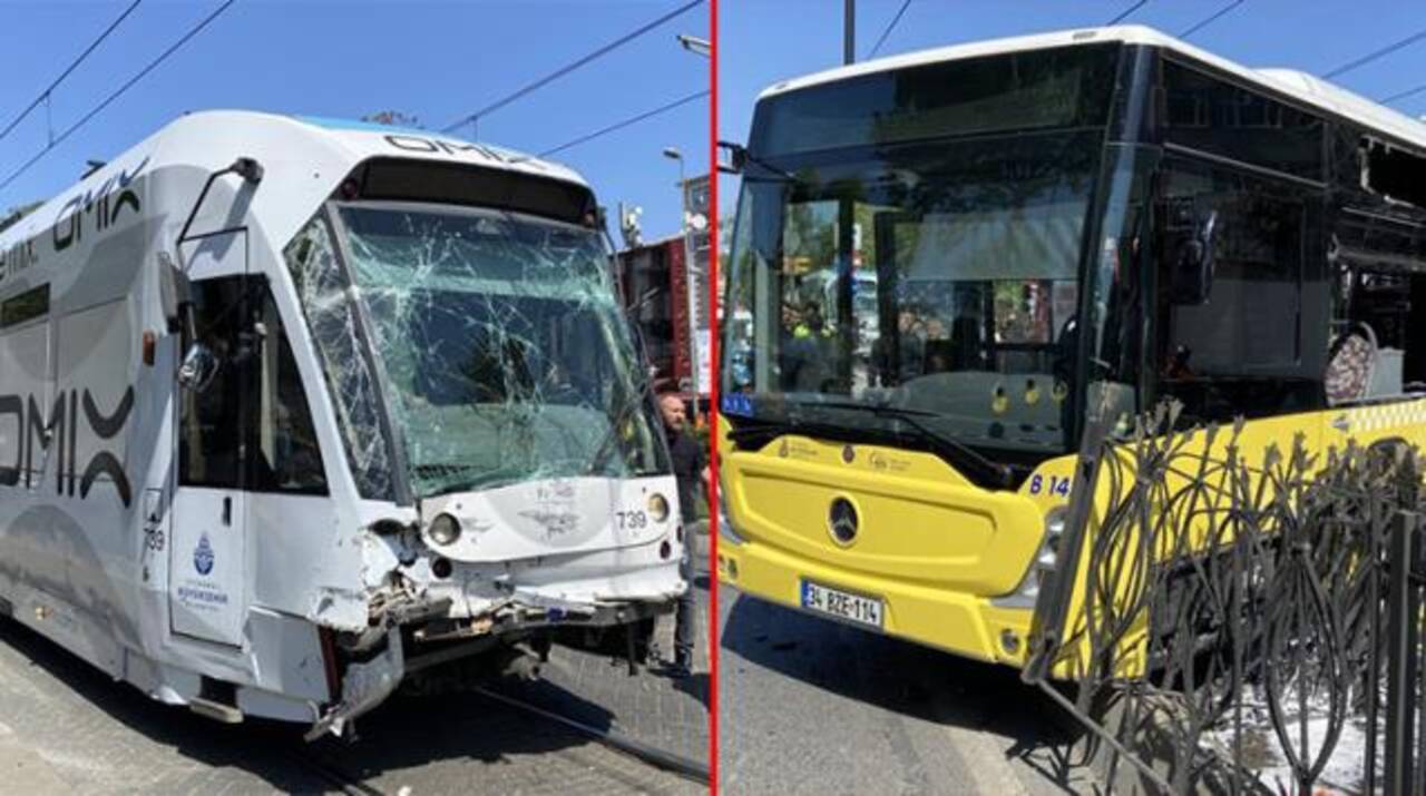 Fatih’te tramvay ile İETT otobüsü birbirine girdi