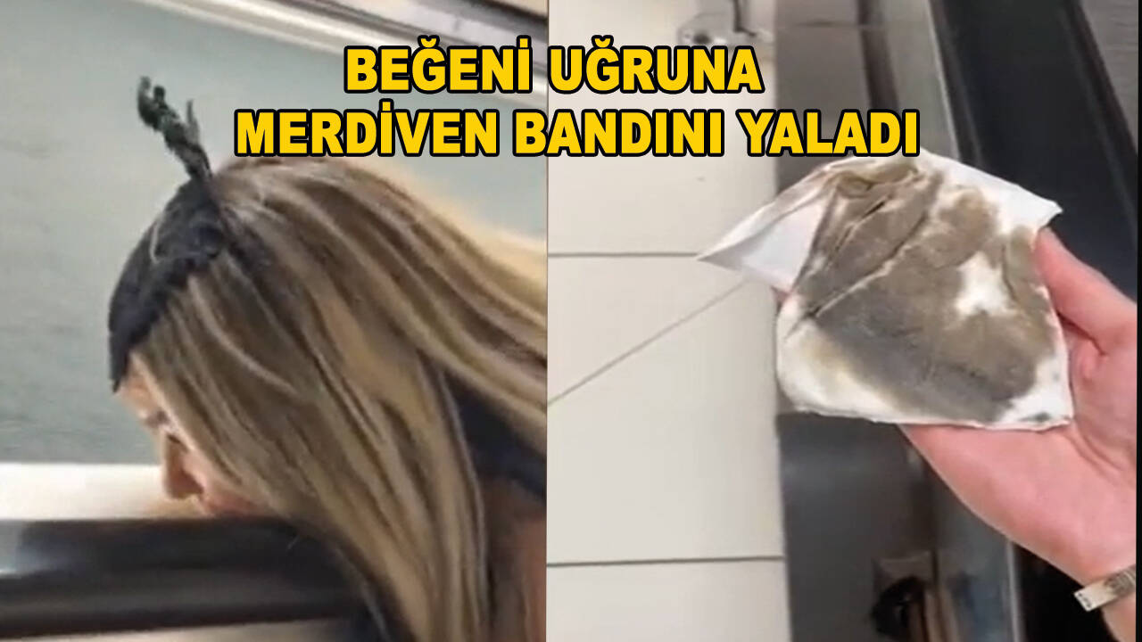 Beğeni uğruna merdiven bandını yalayan kadın gündem oldu