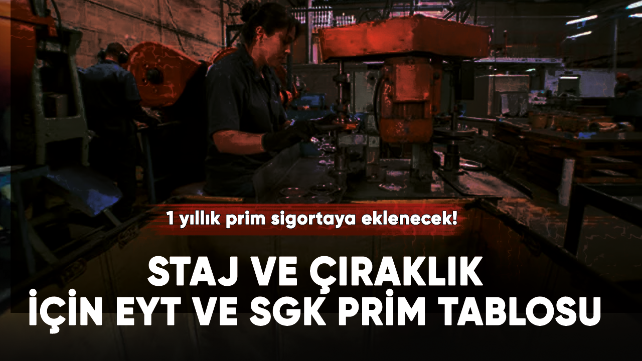 1 yıllık prim sigortaya eklenecek!  Staj ve çıraklık için prim tablosu