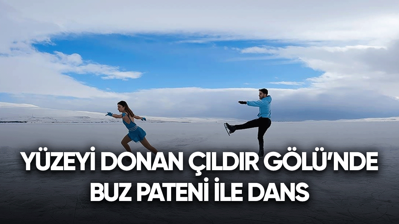 Yüzeyi donan Çıldır Gölü'nde buz pateniyle dans