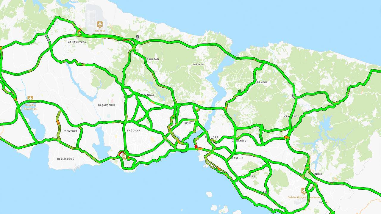 İstanbul trafiğine 'bayram' molası: Yoğunluk haritası yeşile boyandı