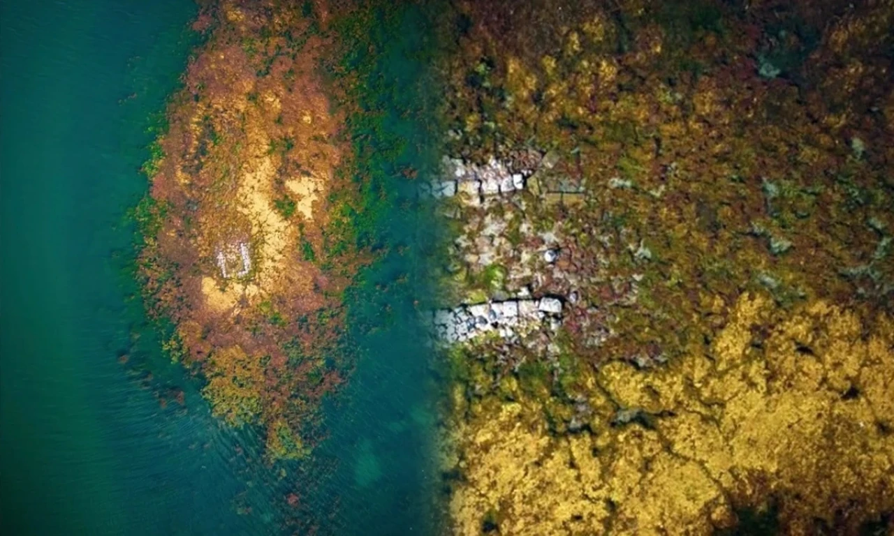 Sapanca Gölü'nde su seviyesi düştü, tarihi taş yapı kalıntıları ortaya çıktı