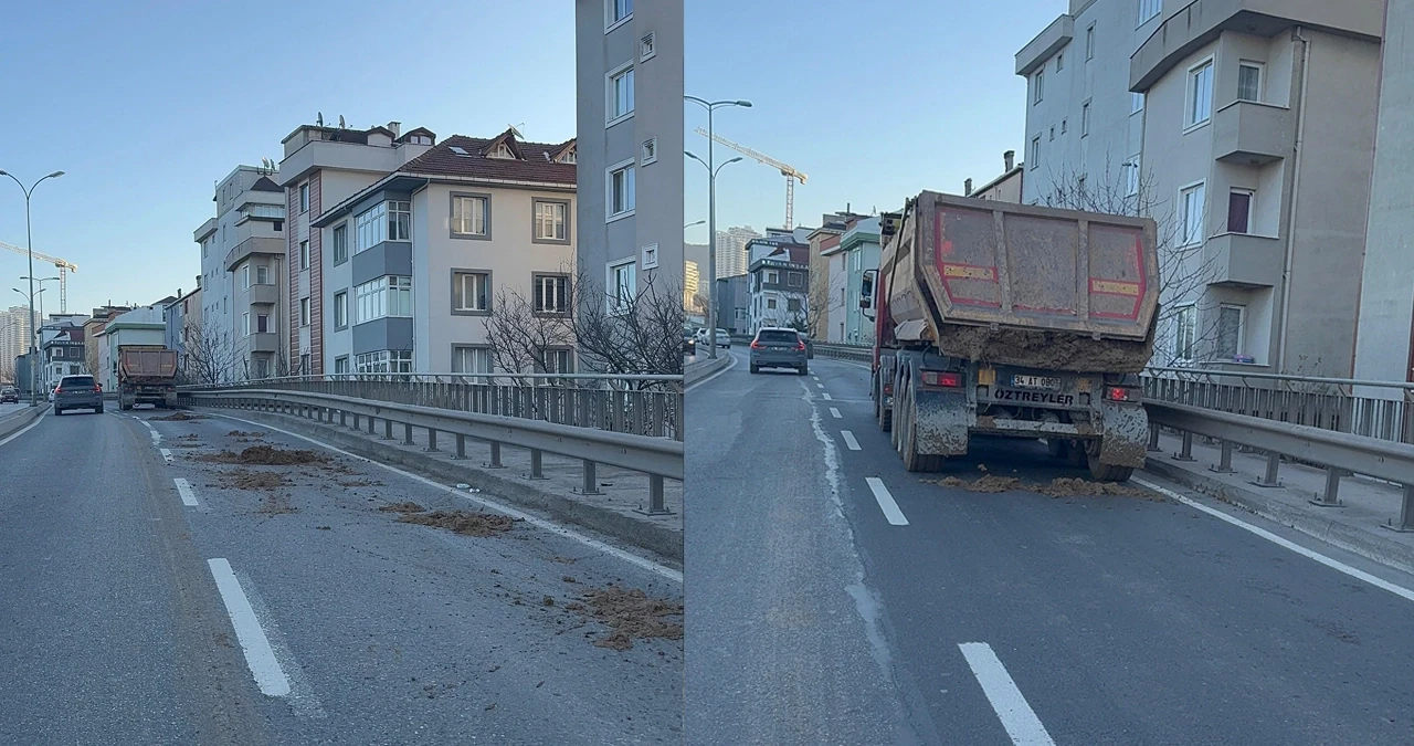 Kartal’da hafriyat kamyonu, çamur dökerek trafikte krize neden oldu