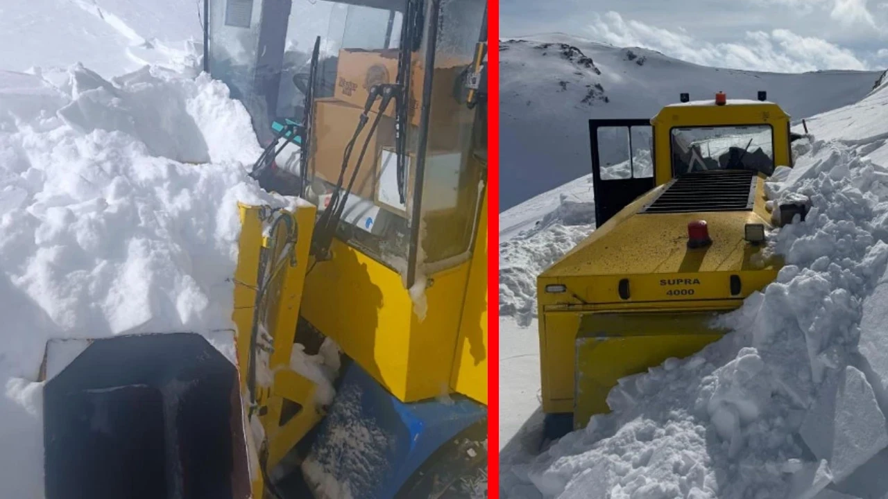 Van'da iş makinesinin üzerine çığ düştü!