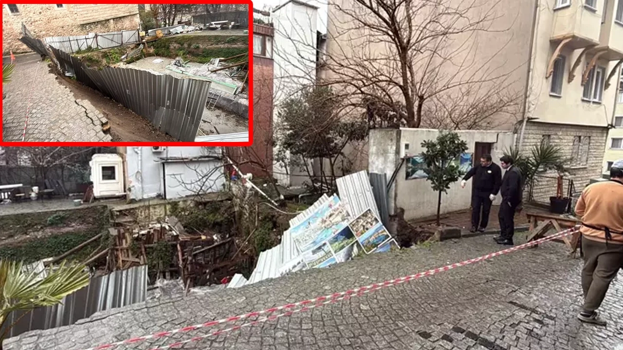 İstanbul'da otelin önündeki yol çöktü, trafik durdu!