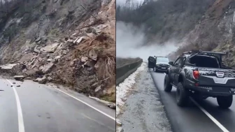 Artvin'de heyelan: Yol ulaşıma kapandı