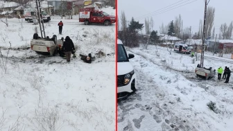 Hastaneye giden aile karlı yolda şarampole uçtu: 3 yaralı