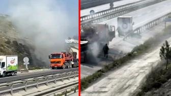 Sakarya'da iş makinesi yüklü tır alevlere teslim oldu!