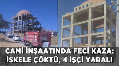 Cami inşaatında feci kaza: İskele çöktü 4 işçi yaralandı