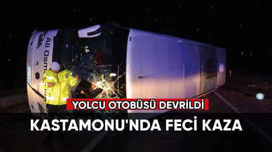 Kastamonu'nda feci kaza: Yolcu otobüsü devrildi