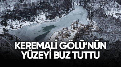 Keremali Gölü'nün yüzeyi buz tuttu