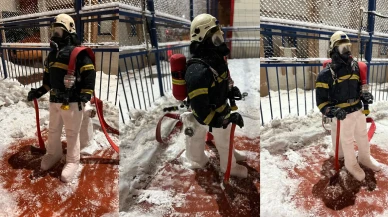 Kayseri’de eğlenceli görüntü: İtfaiyecilerin kardan adamı ilgi odağı oldu