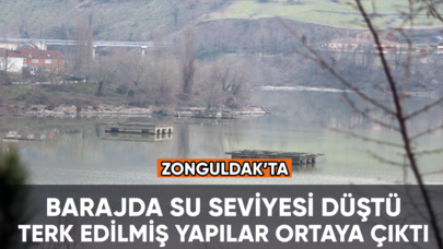 Zonguldak'ta suyu çekilen baraj havzasındaki yapılar ortaya çıktı