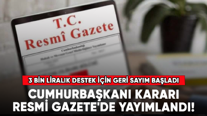 Cumhurbaşkanı kararı Resmi Gazete'de yayımlandı! 3 bin liralık destek için geri sayım başladı