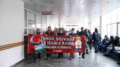 Erzurum'da sağlık çalışanları Gazze'ye saldırıları protesto ettiler