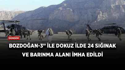 “Bozdoğan-3” ile 9 ilde 24 sığınak ve barınma alanı imha edildi