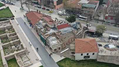 Edirne'deki tarihi Havlucular Hanı'nda restorasyon çalışmaları