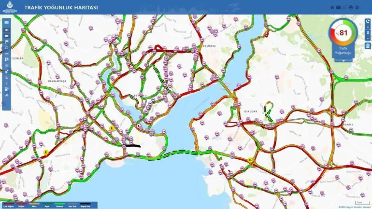 İstanbulda yağmur trafiği etkiledi, yoğunluk yüzde 81e ulaştı