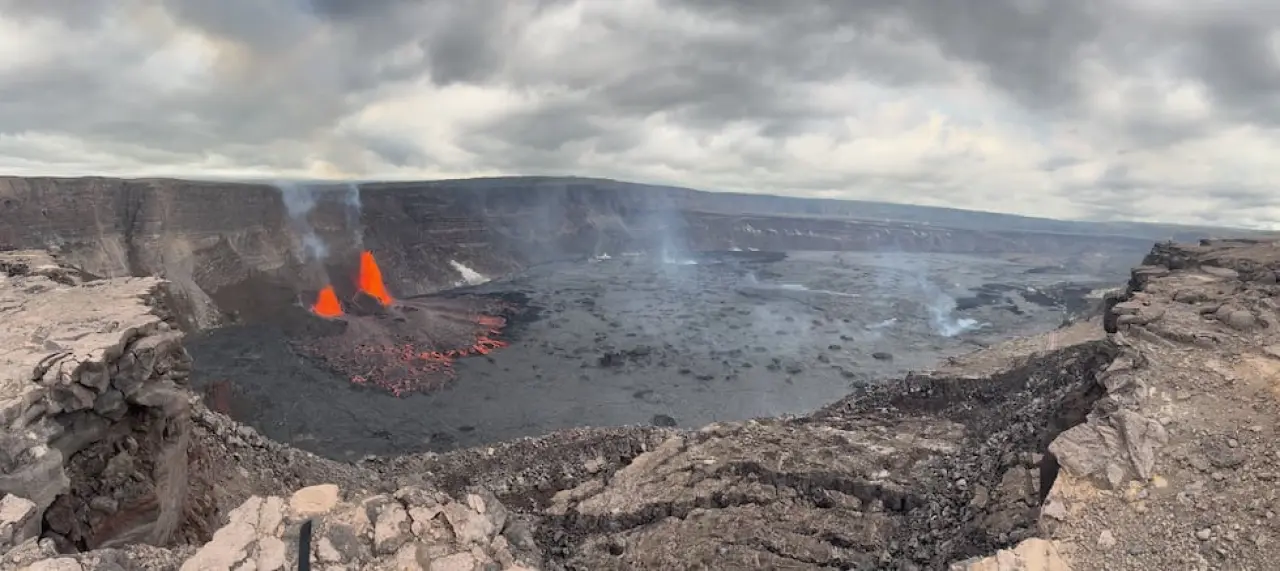 Panorama image of the north and south vents in the west portion of Kilauea caldera are...