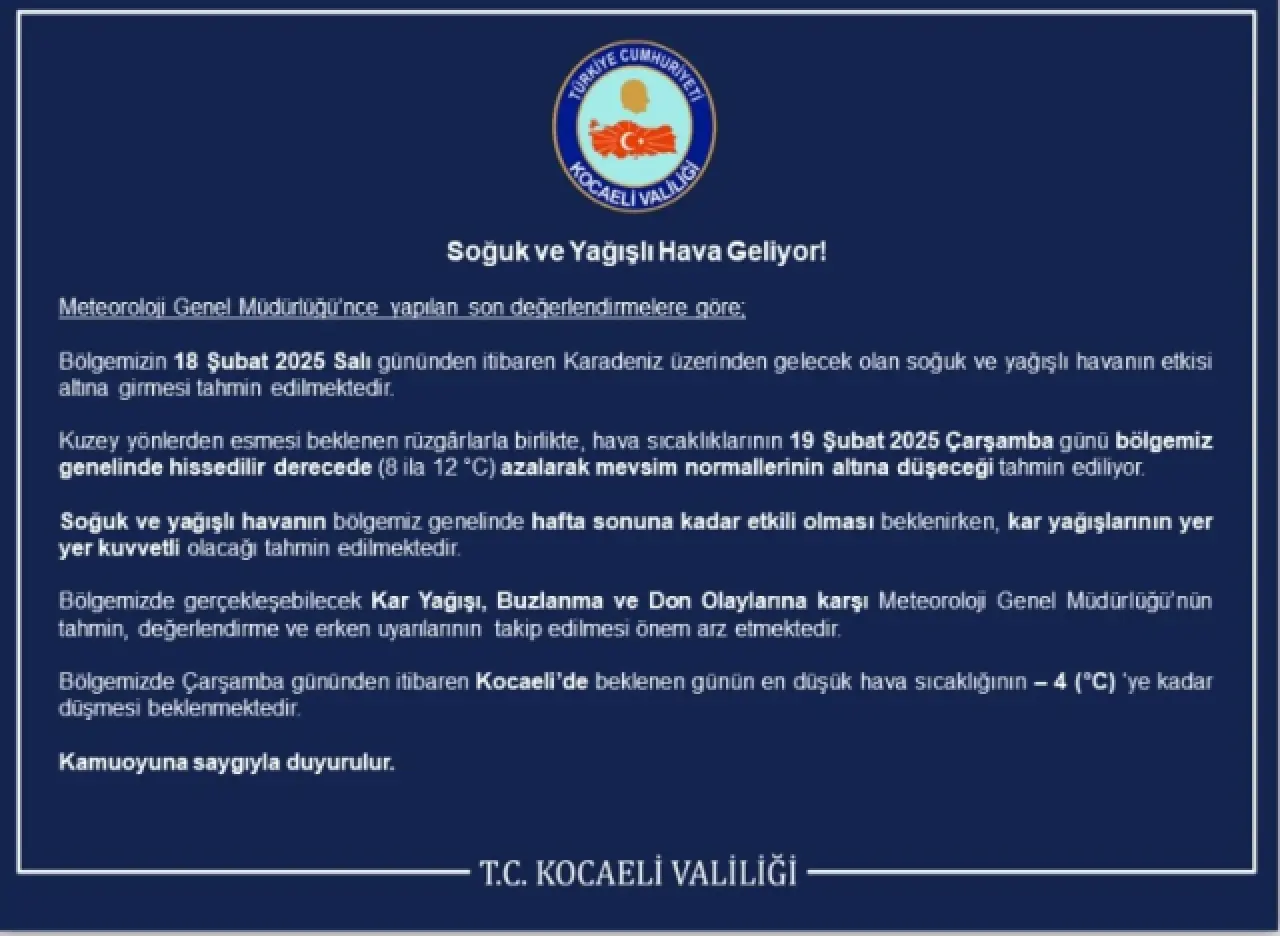 Kocaeli okullar tatil mi SON DAKİKA? 18 Şubat Salı Kocaeli okul yok mu (Kocaeli Valiliği KAR TATİLİ AÇIKLAMASI)?